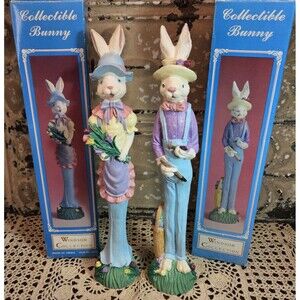 Windsor Collection Male & Female Easter Bunny Rabbits Tall Figurine Original Box